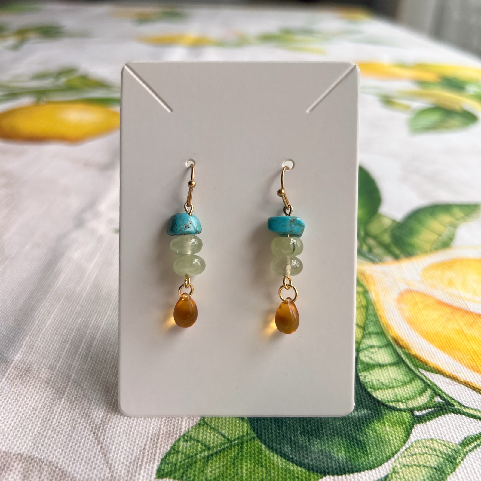 Abstract Artsy Unique Whimsical Fruit Green Turquoise Bead Boho Casual Earrings